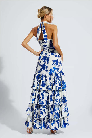 Mae Blue Bohemian Lace-up Maxi Dress Mae Blue Bohemian Lace-up Maxi Dress