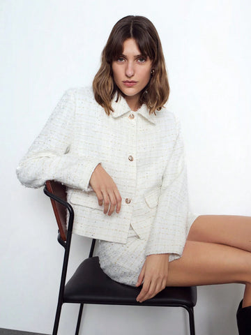 Maija Women's Autumn/Winter White Elegant Thick Woolen Blend Elastic Waist Fashionable Business Casual Shorts Suit Maija Women's Autumn/Winter White Elegant Thick Woolen Blend Elastic Waist Fashionable Business Casual Shorts Suit