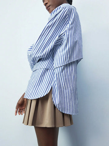 Maija Women's Autumn Letter & Striped Long Sleeve Single-Breasted Casual Shirt Maija Women's Autumn Letter & Striped Long Sleeve Single-Breasted Casual Shirt