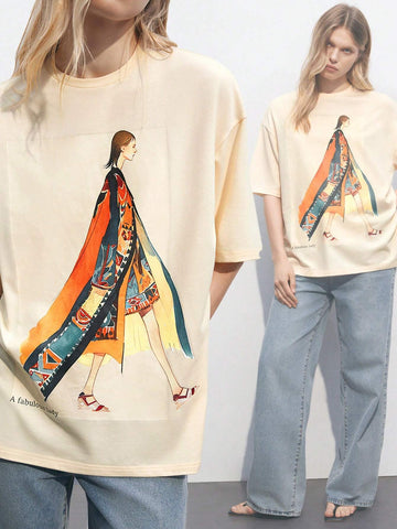Women's Back To School Casual Loose Fit Graphic Print Round Neck Short Sleeve T-Shirt, Summer Women's Back To School Casual Loose Fit Graphic Print Round Neck Short Sleeve T-Shirt, Summer