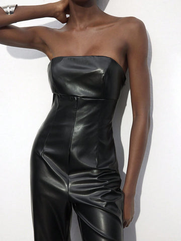 Maija Women's Black Bandeau Jumpsuit, Versatile Urban Modern Chic Design, Autumn/Winter Maija Women's Black Bandeau Jumpsuit, Versatile Urban Modern Chic Design, Autumn/Winter