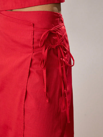 Maija Women's Solid Color Wrap Twist Hem Elegant A-Line Skirt Maija Women's Solid Color Wrap Twist Hem Elegant A-Line Skirt