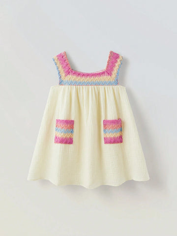 Young Girl Loose Casual Colorblock Patchwork Dress Young Girl Loose Casual Colorblock Patchwork Dress