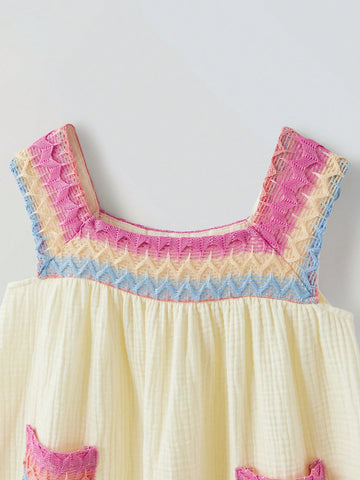 Young Girl Loose Casual Colorblock Patchwork Dress Young Girl Loose Casual Colorblock Patchwork Dress