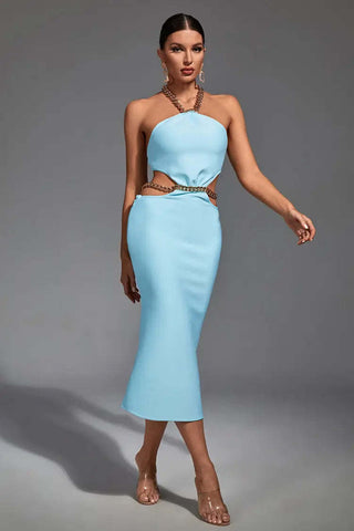 Margaret Blue Cutout Halterneck Midi Dress Margaret Blue Cutout Halterneck Midi Dress