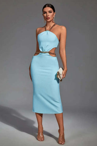 Margaret Blue Cutout Halterneck Midi Dress Margaret Blue Cutout Halterneck Midi Dress