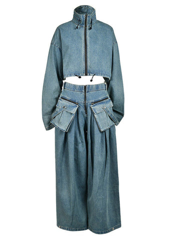 Maudie Pocket Wide Denim Pants Set Maudie Pocket Wide Denim Pants Set