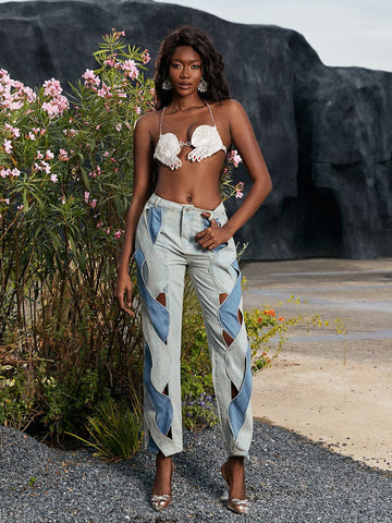 Mehetabel Cutout Denim Pants In Light Blue Mehetabel Cutout Denim Pants In Light Blue