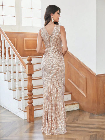 Mermaid Tail Hem Sequin Casual Party Dress, Minimalist Fashion For Daily Wear Mermaid Tail Hem Sequin Casual Party Dress, Minimalist Fashion For Daily Wear