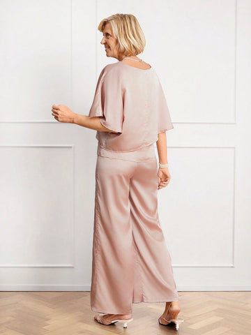 Miaspire 2pcs/Set Women's Summer Solid V-Neck Ruffle Sleeve Blouse And Wide Leg Pants Set Miaspire 2pcs/Set Women's Summer Solid V-Neck Ruffle Sleeve Blouse And Wide Leg Pants Set