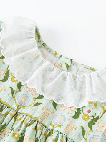 Mini Bala Girls Dress Baby Cute Doll Collar Bubble Sleeve Pure Cotton Fresh Print Princess Dress Mini Bala Girls Dress Baby Cute Doll Collar Bubble Sleeve Pure Cotton Fresh Print Princess Dress