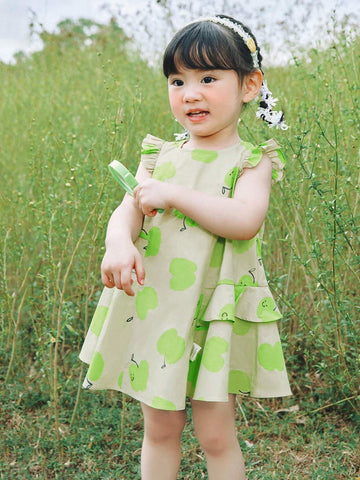 Mini Bala Girls Dress Little Fly Sleeves Cute Print Love Heart Openwork Breathable Pure Cotton Princess Dress Mini Bala Girls Dress Little Fly Sleeves Cute Print Love Heart Openwork Breathable Pure Cotton Princess Dress