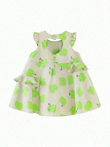 Mini Bala Girls Dress Little Fly Sleeves Cute Print Love Heart Openwork Breathable Pure Cotton Princess Dress Mini Bala Girls Dress Little Fly Sleeves Cute Print Love Heart Openwork Breathable Pure Cotton Princess Dress