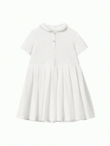 Mini Bala Girls' Dress Summer Little Child Breathable Xiaoxiang Style Collar A-Line Dress Mini Bala Girls' Dress Summer Little Child Breathable Xiaoxiang Style Collar A-Line Dress