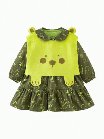 Mini Bala Young Girls Long Sleeve Suit Winter Baby Vest Dress Children's Suit Mini Bala Young Girls Long Sleeve Suit Winter Baby Vest Dress Children's Suit