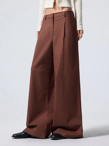 Minimalana Women Plain Front Button Casual Long Pants, For Daily Leisure Minimalana Women Plain Front Button Casual Long Pants, For Daily Leisure