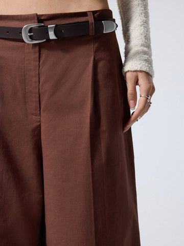 Minimalana Women Plain Front Button Casual Long Pants, For Daily Leisure Minimalana Women Plain Front Button Casual Long Pants, For Daily Leisure