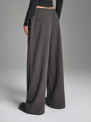 Minimalana Women's Elastic Waist Casual Pants With Pockets, Solid Color Minimalana Women's Elastic Waist Casual Pants With Pockets, Solid Color