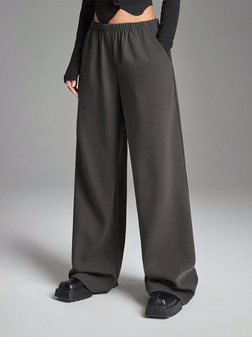 Minimalana Women's Elastic Waist Casual Pants With Pockets, Solid Color Minimalana Women's Elastic Waist Casual Pants With Pockets, Solid Color
