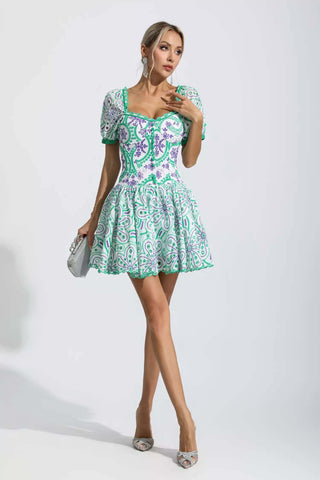 Mira Green Floral Hollow Out Mini Dress Mira Green Floral Hollow Out Mini Dress