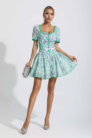 Mira Green Floral Hollow Out Mini Dress Mira Green Floral Hollow Out Mini Dress