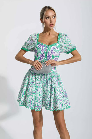 Mira Green Floral Hollow Out Mini Dress Mira Green Floral Hollow Out Mini Dress