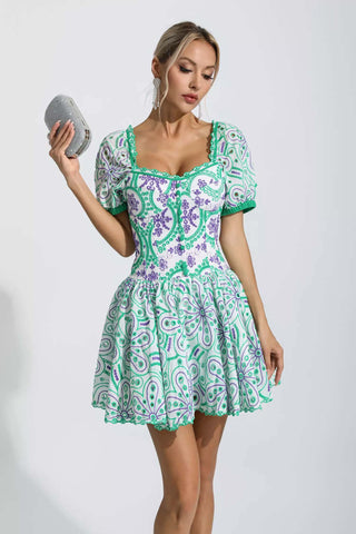 Mira Green Floral Hollow Out Mini Dress Mira Green Floral Hollow Out Mini Dress