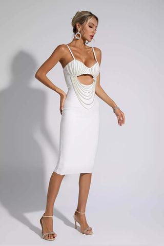 Miracle White Pearl Embellished Dress Miracle White Pearl Embellished Dress