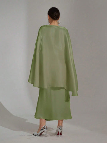 Modest Cape Tops & Mermaid Skirt Women Luxury Shiny Matching Sets For Party Modest Cape Tops & Mermaid Skirt Women Luxury Shiny Matching Sets For Party