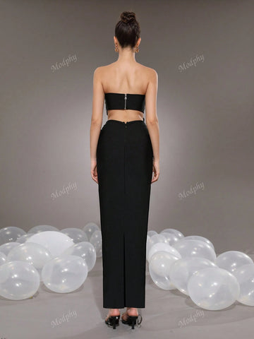 Modphy 2pcs/Set 2024 Autumn Winter New Rhinestone 3D Floral Bandeau Crop Top & Skirt Sexy Outfit For Women Modphy 2pcs/Set 2024 Autumn Winter New Rhinestone 3D Floral Bandeau Crop Top & Skirt Sexy Outfit For Women