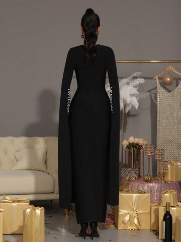 Modphy New Fashion Women Sexy Pearl Decor Extra Long Sleeve Maxi Bandage Dress, Elegant Party Evening Gown Modphy New Fashion Women Sexy Pearl Decor Extra Long Sleeve Maxi Bandage Dress, Elegant Party Evening Gown