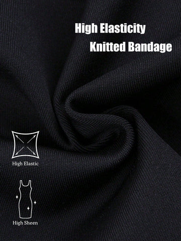 Modphy New Sexy Pearl Decor Fishnet Panel Long Sleeve Bodycon Long Bandage Dress, Elegant Party Formal Evening Gown For Women Modphy New Sexy Pearl Decor Fishnet Panel Long Sleeve Bodycon Long Bandage Dress, Elegant Party Formal Evening Gown For Women