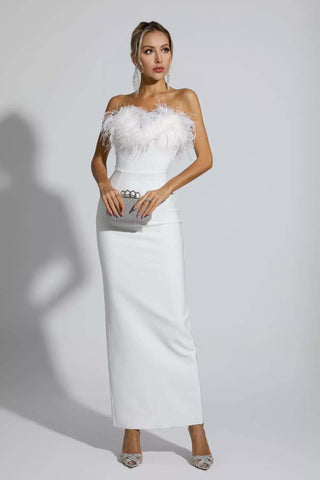 Naomi White Feather Tassel Maxi Dress Naomi White Feather Tassel Maxi Dress