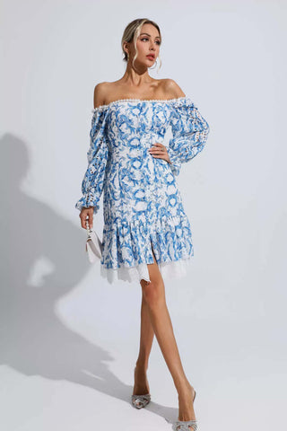 Navy Red Floral Off Shoulder Dress Navy Red Floral Off Shoulder Dress