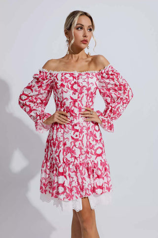 Navy Red Floral Off Shoulder Dress Navy Red Floral Off Shoulder Dress