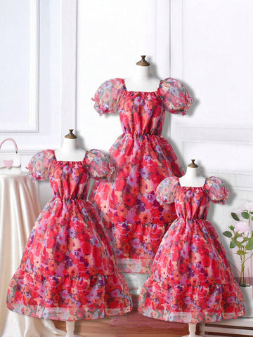 New Arrival Girls' Waist-Cinching Slimming Floral Dress, Sibling Outfits Matching Outfits (3 Pieces Sold Separately) New Arrival Girls' Waist-Cinching Slimming Floral Dress, Sibling Outfits Matching Outfits (3 Pieces Sold Separately)