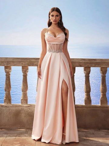 New Baroque Luxury Satin Spaghetti Strap Mermaid Style Long Bridesmaid Dress New Baroque Luxury Satin Spaghetti Strap Mermaid Style Long Bridesmaid Dress
