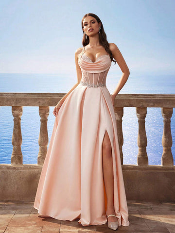 New Baroque Luxury Satin Spaghetti Strap Mermaid Style Long Bridesmaid Dress New Baroque Luxury Satin Spaghetti Strap Mermaid Style Long Bridesmaid Dress