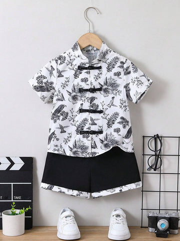 New Chinese Style Shirt And Shorts Set For Boys - Perfect Combination Of Classic And Fashion! Suitable For Boys New Chinese Style Shirt And Shorts Set For Boys - Perfect Combination Of Classic And Fashion! Suitable For Boys