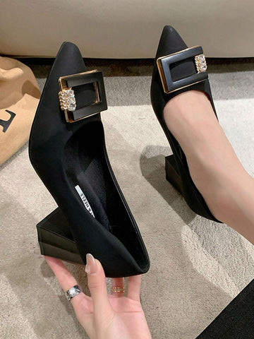 New Design Women's Black Pointed Toe High Heel Shoes For Work, Autumn 2024, Outfit & Thick Heel New Design Women's Black Pointed Toe High Heel Shoes For Work, Autumn 2024, Outfit & Thick Heel