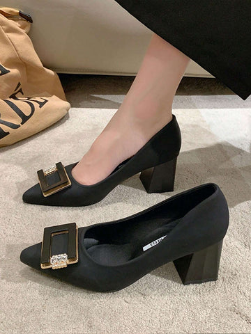 New Design Women's Black Pointed Toe High Heel Shoes For Work, Autumn 2024, Outfit & Thick Heel New Design Women's Black Pointed Toe High Heel Shoes For Work, Autumn 2024, Outfit & Thick Heel