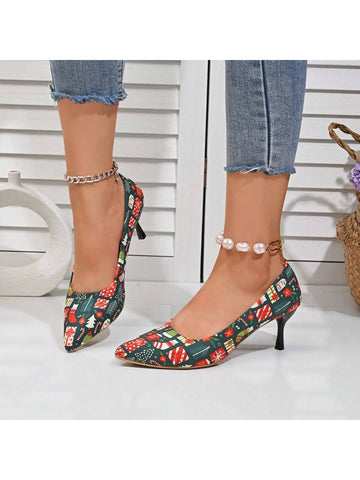 New Fashionable Comfortable Christmas Themed Pointed Toe Slip-On High Heel Women Shoes New Fashionable Comfortable Christmas Themed Pointed Toe Slip-On High Heel Women Shoes
