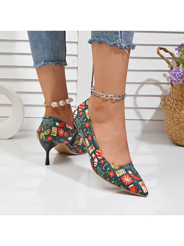 New Fashionable Comfortable Christmas Themed Pointed Toe Slip-On High Heel Women Shoes New Fashionable Comfortable Christmas Themed Pointed Toe Slip-On High Heel Women Shoes