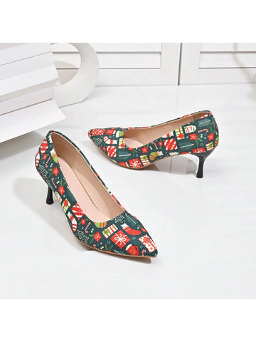 New Fashionable Comfortable Christmas Themed Pointed Toe Slip-On High Heel Women Shoes New Fashionable Comfortable Christmas Themed Pointed Toe Slip-On High Heel Women Shoes