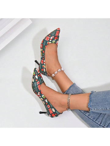 New Fashionable Comfortable Christmas Themed Pointed Toe Slip-On High Heel Women Shoes New Fashionable Comfortable Christmas Themed Pointed Toe Slip-On High Heel Women Shoes