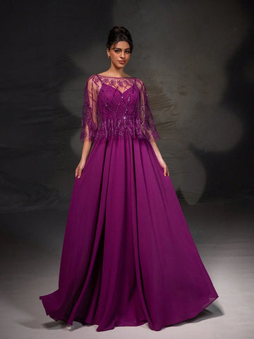 New Lace Shawl Collar Elegant Cocktail Dress, Mother Of The Bride Formal Gown With Shawl Included New Lace Shawl Collar Elegant Cocktail Dress, Mother Of The Bride Formal Gown With Shawl Included