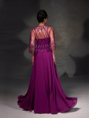 New Lace Shawl Collar Elegant Cocktail Dress, Mother Of The Bride Formal Gown With Shawl Included New Lace Shawl Collar Elegant Cocktail Dress, Mother Of The Bride Formal Gown With Shawl Included