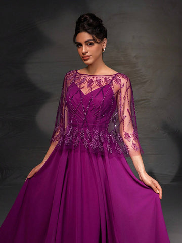 New Lace Shawl Collar Elegant Cocktail Dress, Mother Of The Bride Formal Gown With Shawl Included New Lace Shawl Collar Elegant Cocktail Dress, Mother Of The Bride Formal Gown With Shawl Included