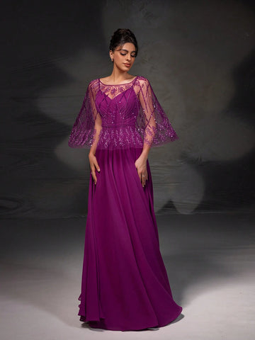 New Lace Shawl Collar Elegant Cocktail Dress, Mother Of The Bride Formal Gown With Shawl Included New Lace Shawl Collar Elegant Cocktail Dress, Mother Of The Bride Formal Gown With Shawl Included