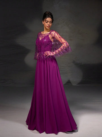 New Lace Shawl Collar Elegant Cocktail Dress, Mother Of The Bride Formal Gown With Shawl Included New Lace Shawl Collar Elegant Cocktail Dress, Mother Of The Bride Formal Gown With Shawl Included